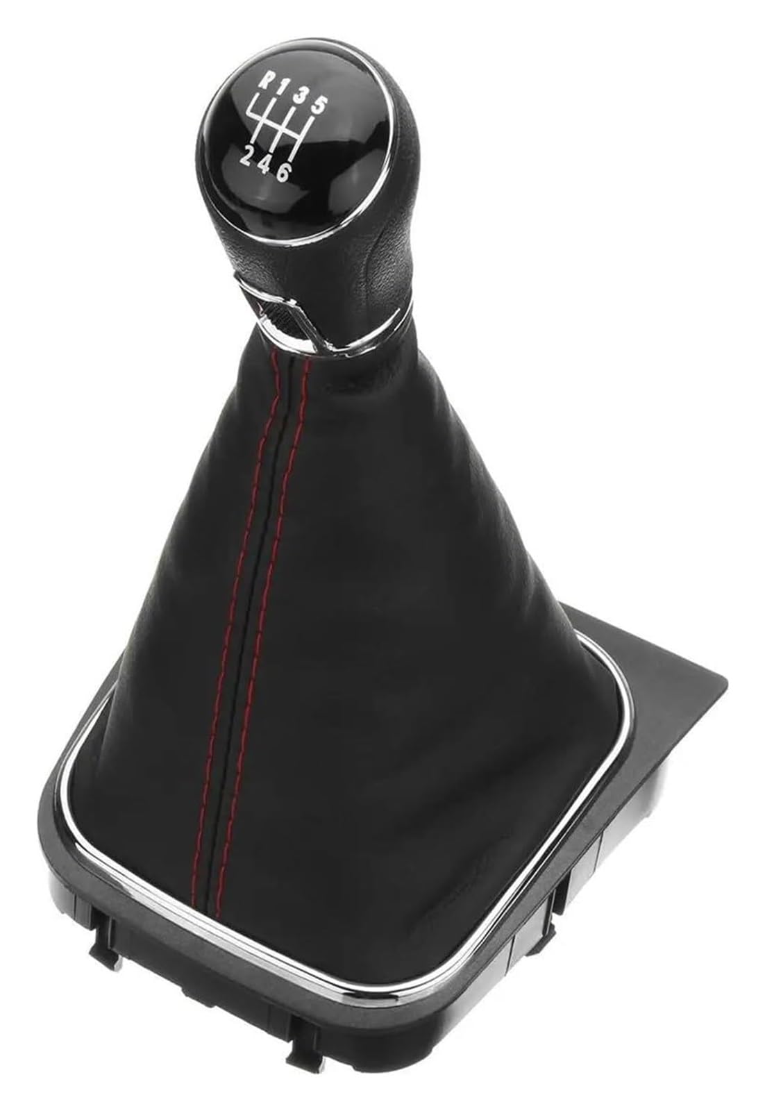 gangxiao Car Shift Gear Knob for VW for Golf for Jetta 5 6 Speed Car Gear Shift Knob Leather Gaiter Boot Cover Stick(6 Speed red line)