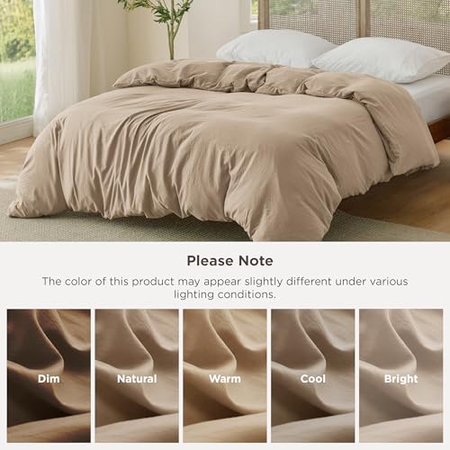Image of Bedsure Prewashed Light Brown Duvet Cover King Only, Cotton-Like Feel | 1 Duvet Cover Only, No Pillow Shams, Ultra Soft, Relaxed Texture, Zipper Closure, 8 Corner Ties, Year-Round, Easy Care