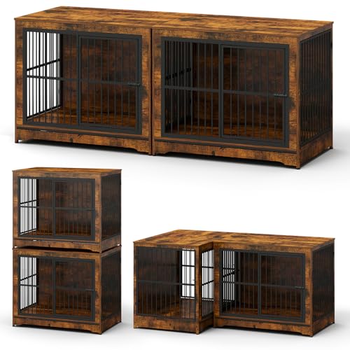 Double Dog Crate Furniture with Divider 86 Inch