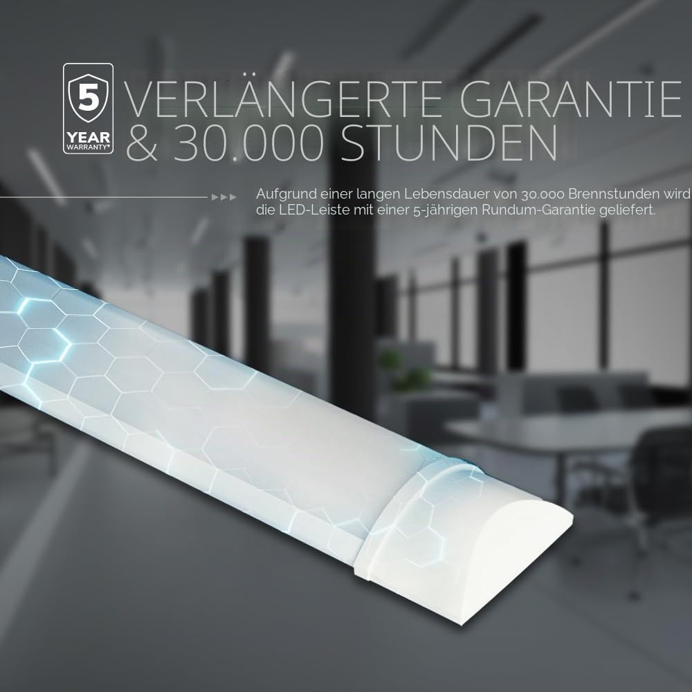 HOFTRONIC 4er Set LED Lichtleiste 120 cm, 40W, 4800 Lumen, 6400K tageslichtweiß, ultra flach 2,9 cm, IP20, integrierte LEDs, flimmerfrei, SMD Chips, Deckenleuchte