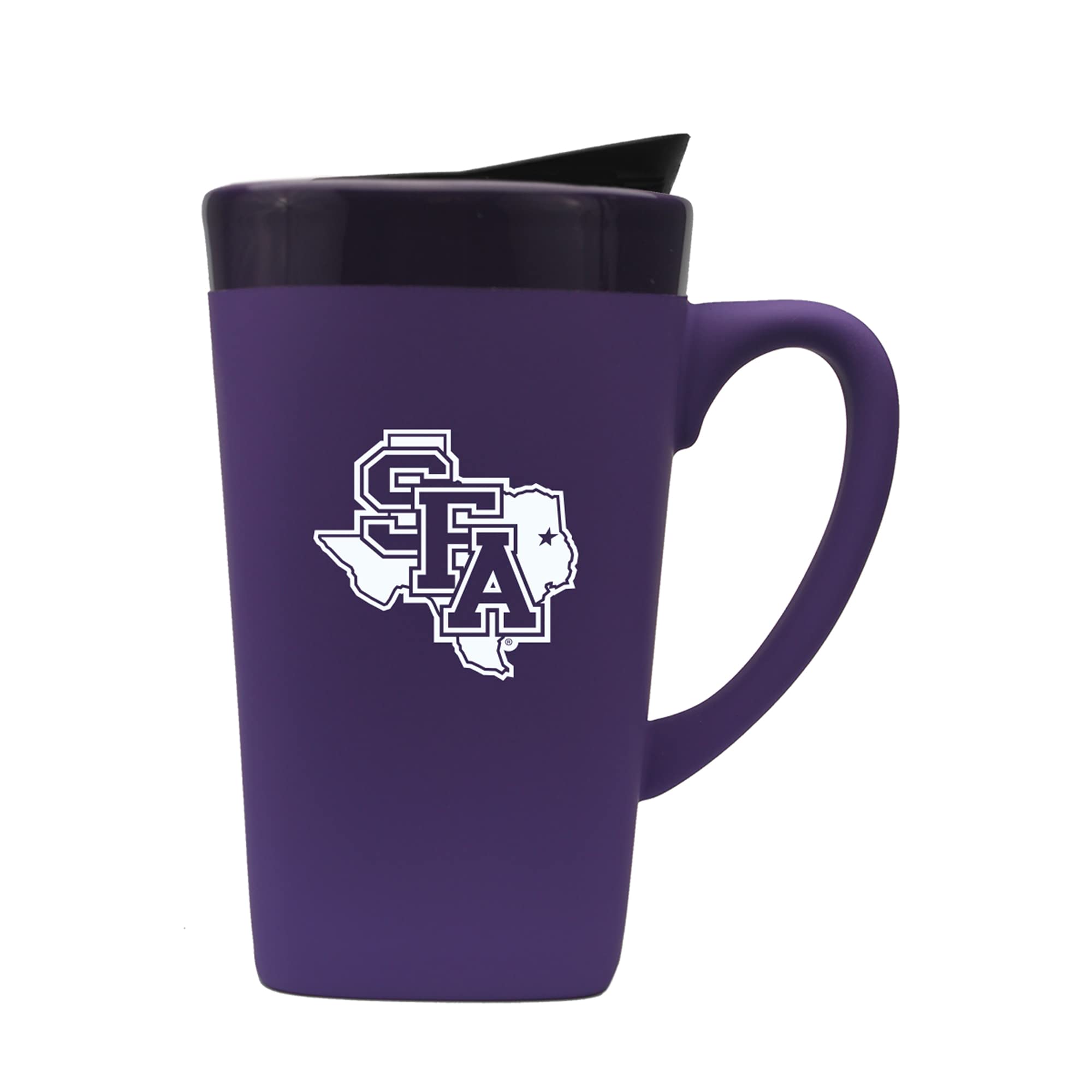 The Fanatic Group Stephen F Austin State University Ceramic Mug with Swivel Lid, Design 1 - Purple