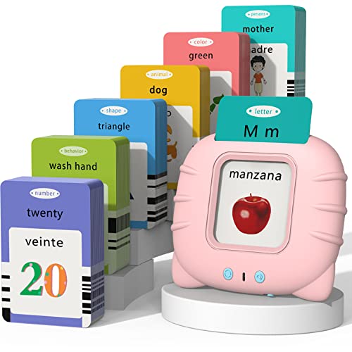 Image of Startcan Spanish & English Talking Flash Cards for Toddlers 1 2 3 4 5 6, Audible Toys for Kids to Learn Spanish - 258 Cards and 516 Words(Pink)