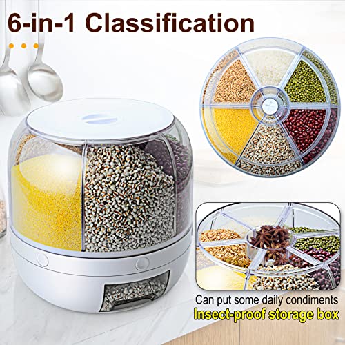 image for Rice Dispenser, 6-Grid 12lbs Rotating Grain Dispenser, One-Click Outpu
