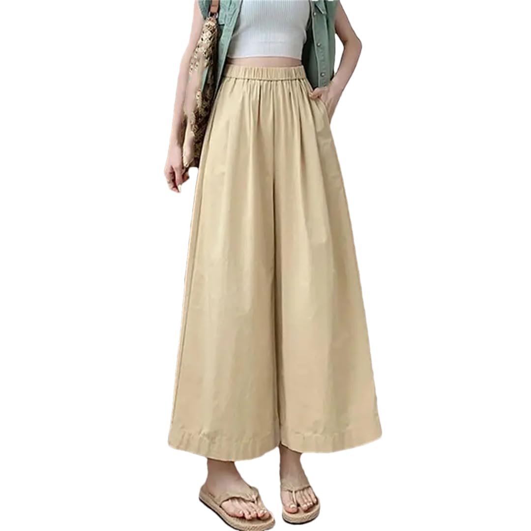 Hdhdeueh Womens Casual Ankle-Length Elastic Waist A-Line Wide Leg Palazzo Pants Loose Trousers