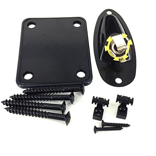Greenten Roller String Trees String Tree Guide Retainer,4 Bolt Neck Plate Plain And Loaded Jack Socket Plate, Black #TOP9