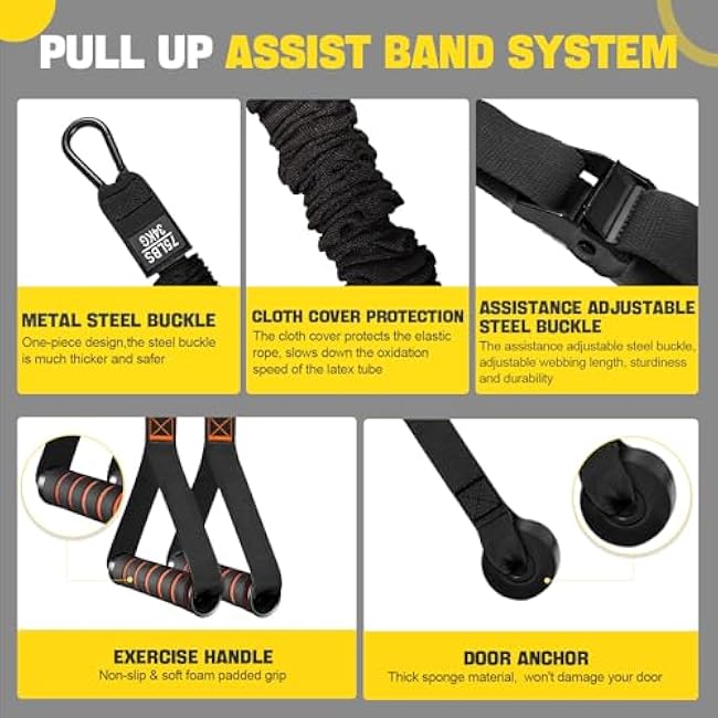 Pull Up Assistance Bands 75¨C300lbs, Heavy-Duty Resistance Bands with Handles, Adjustable Workout Strap with Comfortable Fabric Foot and Knee Support, Home Gym Strength Training Equipment