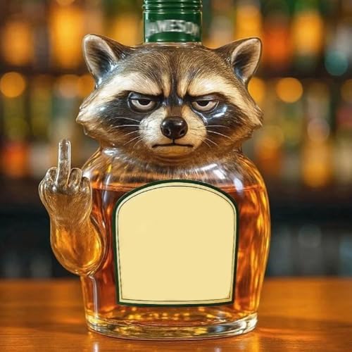 300ML ウィスキ一デカンタ - 3D中指アライグマウイスキーワインボトル、ウイスキーボト 置物 彫像、ノベルティガラスウイスキーデキャンタ、面白い動物テーマの空のワインカラフェ、ホームバーの装飾ギャグギフト(D)