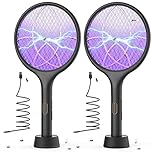 YISSVIC Bug Zapper Racket Electric Fly Swatter Fly Zapper Indoor Outdoor Rechargeable (Black-2 Pack)