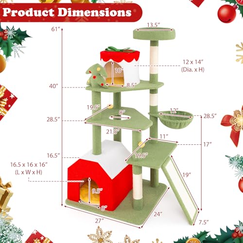 Árbol para gatos Tangkula navideño 61 pulg con postes rascadores miniatura 4