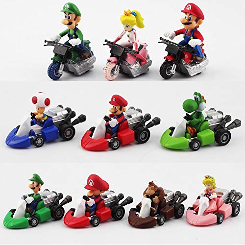 Romantic-Z 10 unids / Set Super Mario Bros Kart Pull Back Car...