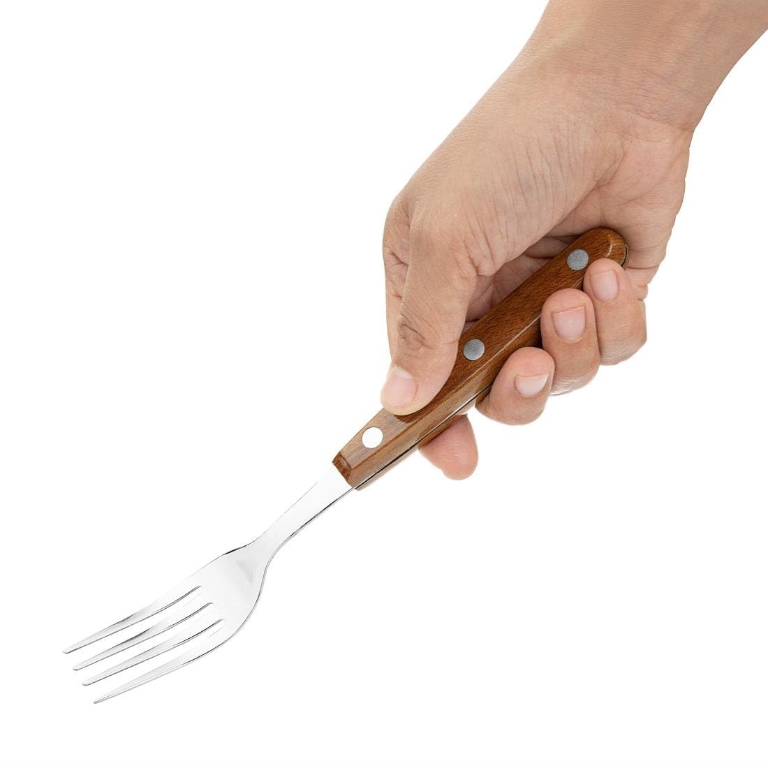 Olympia Lot de 12 fourchettes à steak avec manche effet bois PP