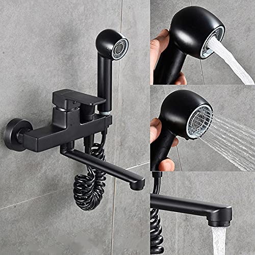 Robinet de baignoire mural noir en laiton avec douchette et pistolet 25cm - 5