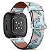 CJBROES Replacement Leather Watch Band, Compatible with Fitbit Versa 3 and Fitbit Sense of Wristband Bracelet Accessory - Tropical-Palm-Leaves
