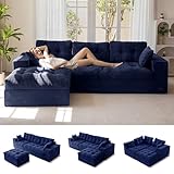 MAXYOYO 104' L Shaped Modular Sectional Sofa with Ottoman, Cloud Boneless Couch with Layered Cushion, Upholstered Sofa in a Box, Flexible Module Combination for Living Room, No Assembly, Navy
