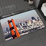 DALEXHM Alfombrilla de baño de microfibra Alfombrilla para pies Alfombra de baño Super Absorbente Alfombra de baño,Estados Unidos, Puente de San Francisco y Paisaje Urbano Metrópolis Financie,60x100cm