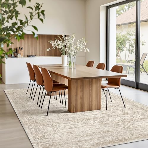 Rugland 5x7 Area Rugs - Stain Resistant Washable Rug, Anti Slip Rugs for Living Room, Vintage Tribal Area Rugs(Distressed Beige, 5'x7')
