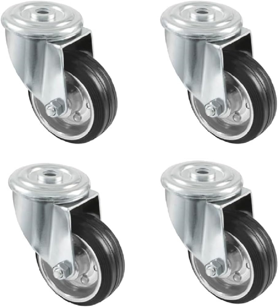 Amig - Pack de 4 Roulettes pour Meubles | Ø 125 mm | Roulettes Pivotantes sans Plaque de Montage | Poids Maximum 120 kg | Pour Déplacer des Meubles Lourds | Roulements à Rouleaux
