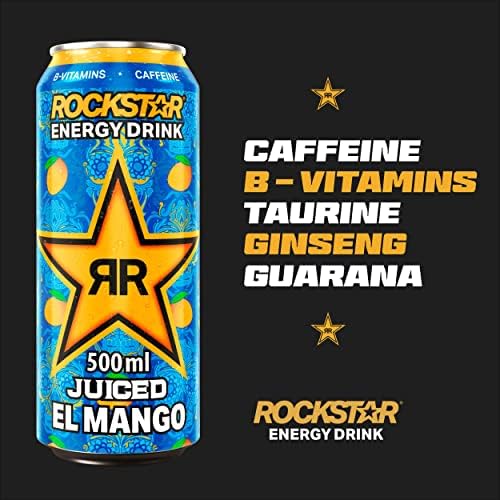 Rockstar Juiced Energy Drink - Mango - Non-Alcoholic - 160 mg Caffeine - Caffeinated Drink with Taurine, Guarana, Ginseng, & B-Vitamins - 12 x 500ml cans