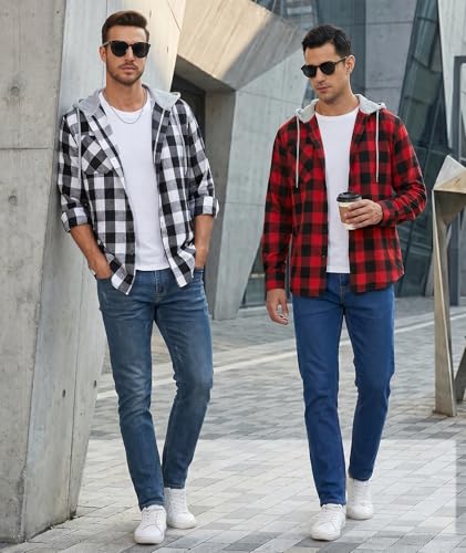 Swisswell Men's Flannel Button Down Plaid Hoodie Shirt w/ Pockets - image 3