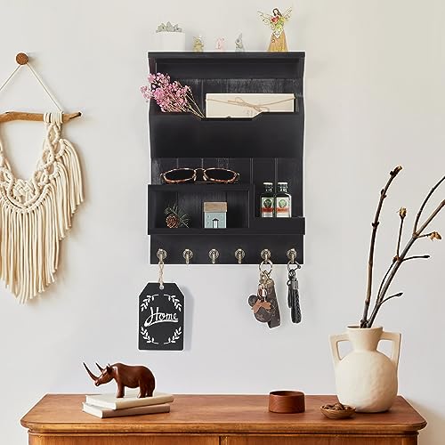 DOPACE-Key-Holder-for-Wall-Mail-and-Key-Holder-Mail-Organizer-Wall-Mounted-Key-and-Mail-Holder-for-Wall-with-6-Key-Hooks-Pine-Wood-Luxury-Black