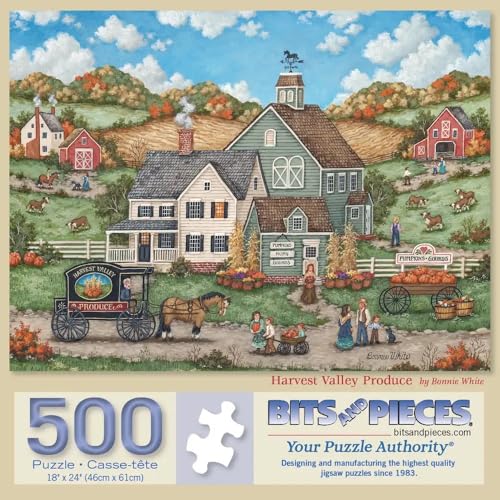 Bits and Pieces – Set de 3 Rompecabezas para Adultos de 500 Piezas – Colección Rustic Farm Seasons con Ilustraciones de Verano, Invierno y Otoño miniatura 2