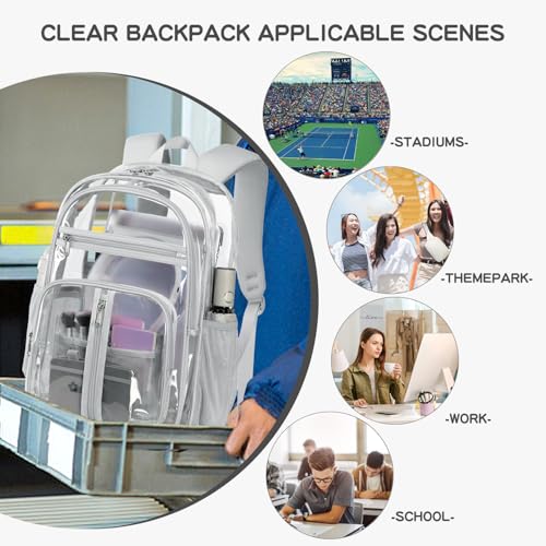 Image of Grey Big Clear Backpack Heavy Duty For Men Lady,18in XL TPU Bookbag 15Age+ | See Through Stitch durable plastic Multi-Pocket Design For School Adults work Warehouses Airport security,check events