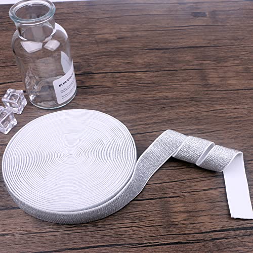 Paictheix Elastic Bands Soft Silver Glitter Elastic Ribbon For Sewing Headband And Crafting Trim (10 Yards Length 2.5Cm Width, White Silver) #TOP4