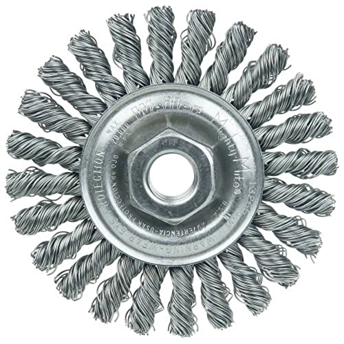 Image of Weiler 13266 Cable Twist Knot Wire Wheel 4 inch, .020 inch Steel Fill, 5 /8 inch-11 Unc Nut, Made in the USA