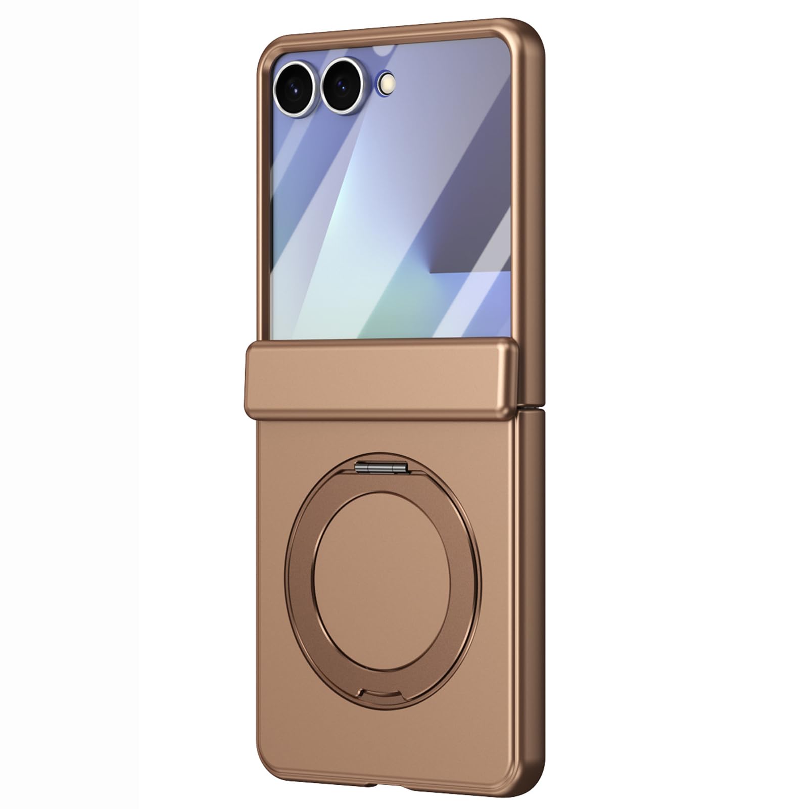 LUOTANL Ultra Thin Case for Samsung Galaxy Z Flip 8, Magnetic Ring Hinge Wrap Case Tempered Glass Screen Protector Cover,Gold,Flip 8