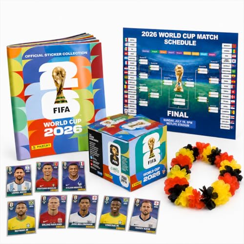 XXL Set Original Sticker Album & Sticker Panini World Cup 2026 XXL - Album to Collect & Stick, 1 x World Cup Game Plan + 3 x Germany Bracelets World Cup (1 Bag / 13 Sticker Set) Own Label Bundle