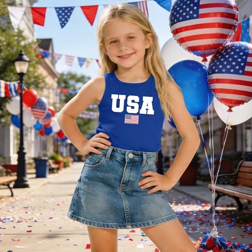Image of CAZYCHILD Girls American Flag Tank Tops Boys 4th of July Shirts USA Summer Sleeveless Tee Independence Day Outfit 5-14y
