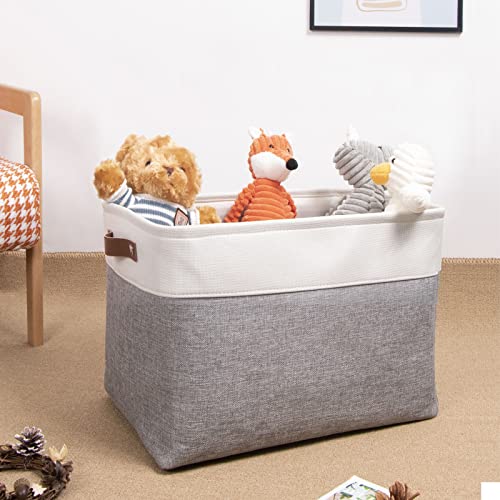 Image of DULLEMELO Storage Baskets Large 16 inchx12 inchx12 inch Tall Rectangular Baskets Fabric Storage Bins for Organizing [1 Pack] Collapsible Linen Shelf Baskets for Clothes, Toys, Closet, Laundry (White&Grey)