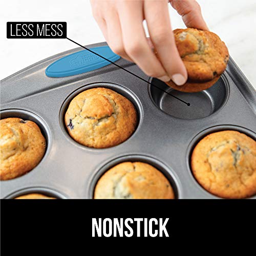 Gorilla Grip Nonstick, Heavy Duty, Carbon Steel Bakeware Sets, 6 Piece Baking Set, Rust Resistant, No Bending Or Popping, Silicone Handle, 2 Cookie Sheets, Round Cake Pans, 12 Cup Muffin Tins, Aqua #TOP1