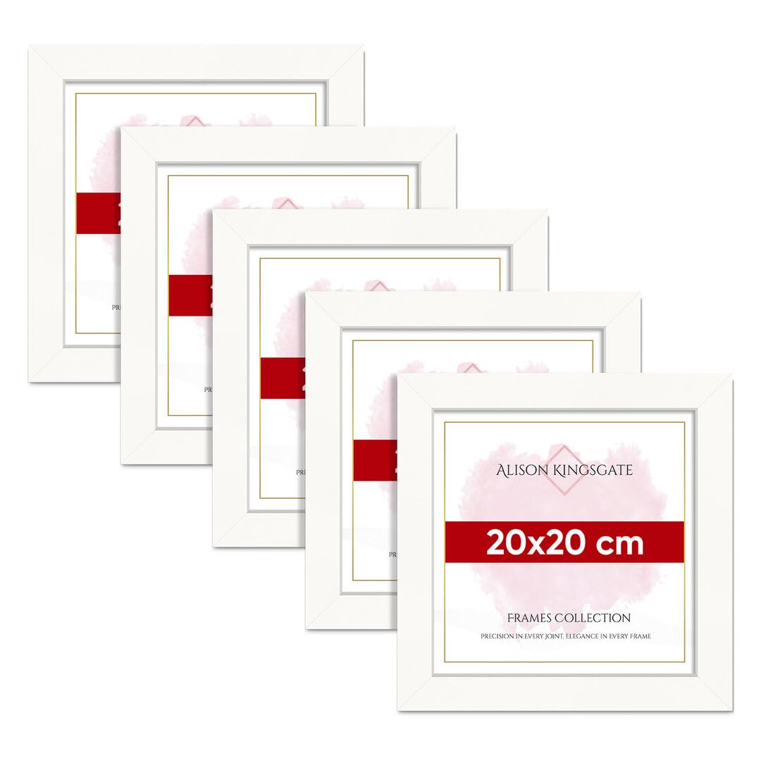 Alison Kingsgate Modern 20X20CM WHITE Photo Frame Pack of 5-Engineered Wood Picture Frames with Shatterproof Perspex - Ideal for Artwork-Wall Mount or Tabletop - Multiple Sizes & Colours Available — image 1