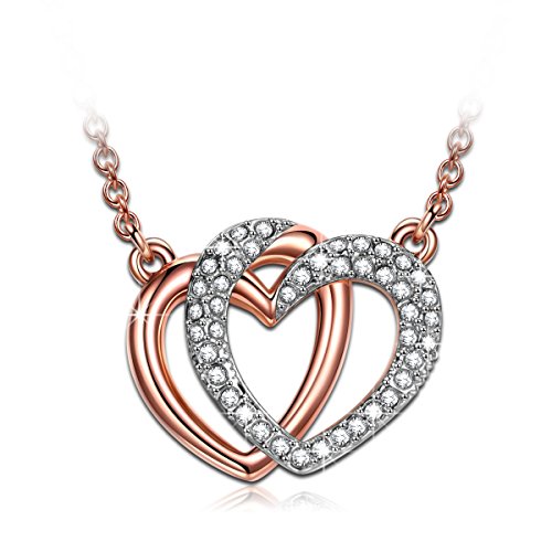 J.NINA Rose Gold Plated Heart Necklaces for Women White Gold Plated Necklace Crystal Necklace for Women Jewelry for Women Gifts for Her Birthday Gifts for Best Friend Mom Grandma