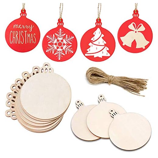 ENTHUR 30 discos redondos de madera con agujeros, naturales sin terminar preperforados, círculos de madera para manualidades, adornos de Navidad para decoración de Navidad con 30 cordones