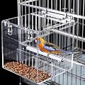 No Mess Bird Feeder for Cage, Automatic Acrylic Bird Feeder Seed Catcher Tray Cage with Stainless Steel Hooks for Small Parrots Canary Parakeet Budgerigar Crested Cockatiel Lovebird (Small)