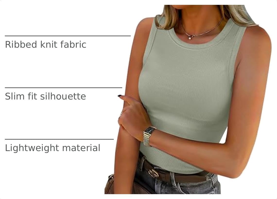  High Neck Ribbed Tank Tops for Women Sleeveless Summer Tops thumbnail