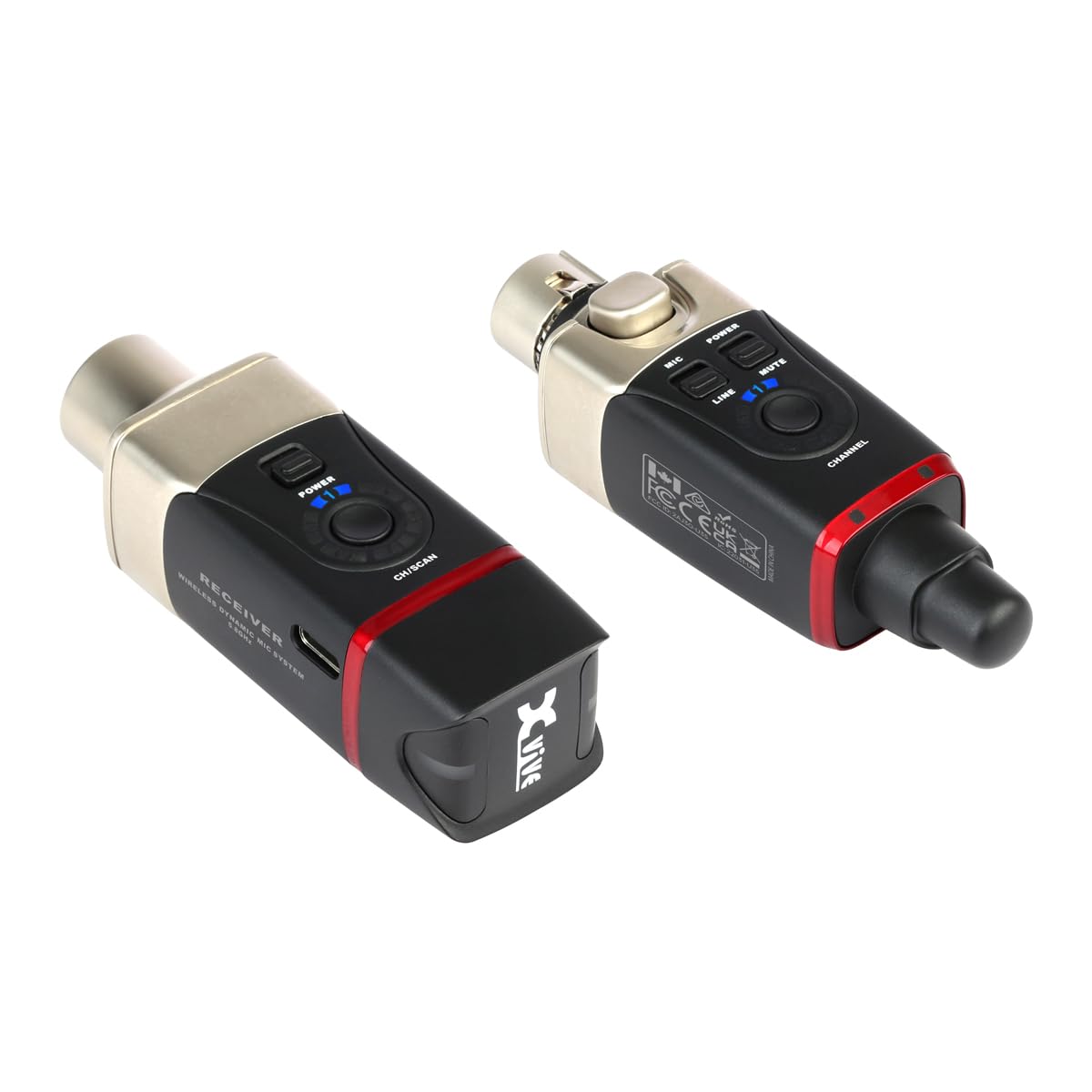 Xvive - U35 DYNAMIC MIC - Sistema wireless digitale per microfono dinamico Trasmettitore e ricevitore XLR wireless a 5,8 GHz, mixer audio, sistema PA, modalità di scansione dei canali