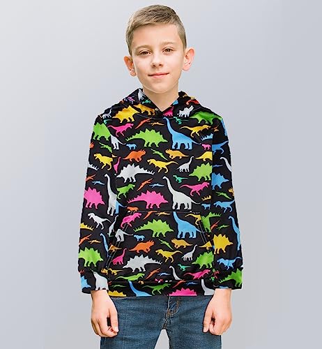 Cartoon Dinosaur Hoodies For Girls Novelty Black Yellow Plum Tyrannosaurus Pullover Sweater Size 6 7 8 Kids Fun Lightweight School Hoodys Sweatshirts Big Boys Animal Graphics Tops Comfy Jersey Coat #TOP2