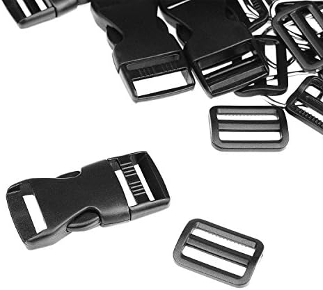 WXJ13 15 Set 1 Inch Side Release Buckles Clips Plastic Strap Buckles with 1 Roll 5 Yards Nylon Webbing Strap, Quick Flat Tri-Glide Slides Buckle for Sewing, DIY Making Luggage Strap Back