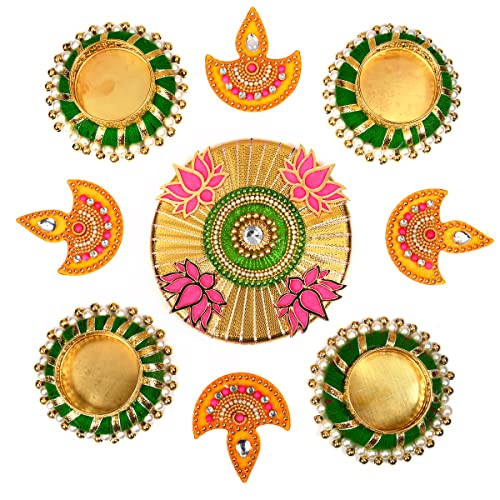 Designer Diya Floor Rangoli with Jute Ring Tea Light Holder Reusable Rangoli Acrylic Indian Traditional Home Decor Gift for Home Interior Floor Decoration Festival Decorations(Size:- 10