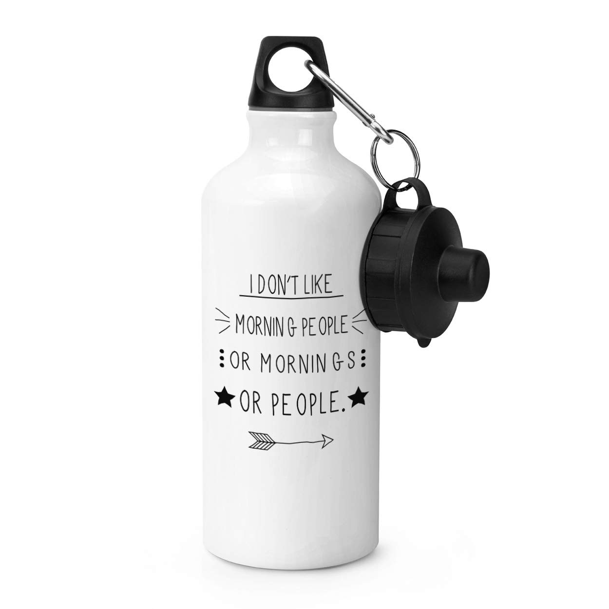 Gift Base Bottiglia Sportiva In Metallo 600ml - Bianca Con Scritta 'I Hate Mondays And Mornings', Borraccia Con Due Tappi Inclusi