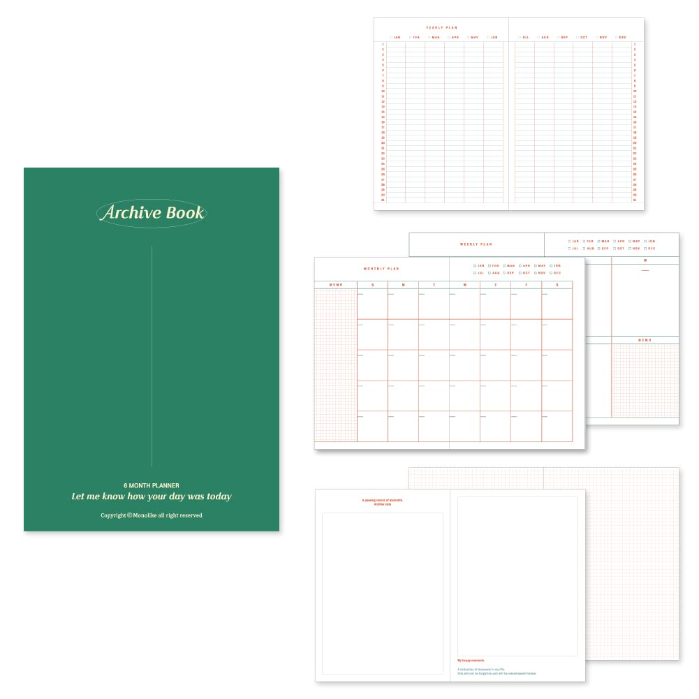 Monolike B6 Archive Diary 6 Month Planner, Green - Academic Planner, Weekly & Monthly Planner, Scheduler — image 1