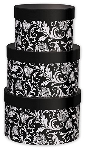 Damask 3-Piece Nested Box Sets, Round (1 Set of 3 Nested Boxes) - Bows-NBS-DM