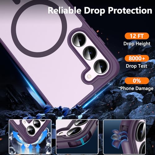 Image of OWKEY for Galaxy S23 Case 6.1'', Magnetic Samsung Galaxy S23 Case for Magsafe with Screen Protector, [Military Grade Protection] Shockproof Phone Cover S23 Case Protective Case for Samsung S23, Purple