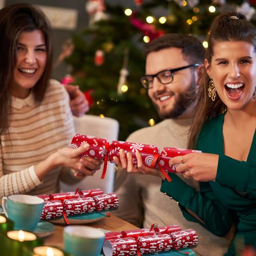 Zachely ZH24095 12 Pack Christmas Party Favors Non-Snap, Red And White Snowflake Design With Party Hat, Joke, Little Gifts, 6 Styles Christmas Party Crackers With Gifts For Kids And Adults Holiday Winter Dinners thumb #5