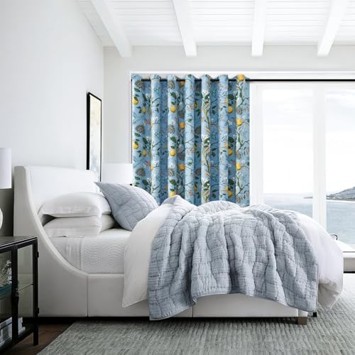 Image of Topfinel Sliding Door Patio Floral Curtains & Drapes, Blackout Extra Wide Room Divider Large Blue Vintage Farmhouse Country Hummingbird Patterned Grommet Curtains 1 Single Panels W100 x L84