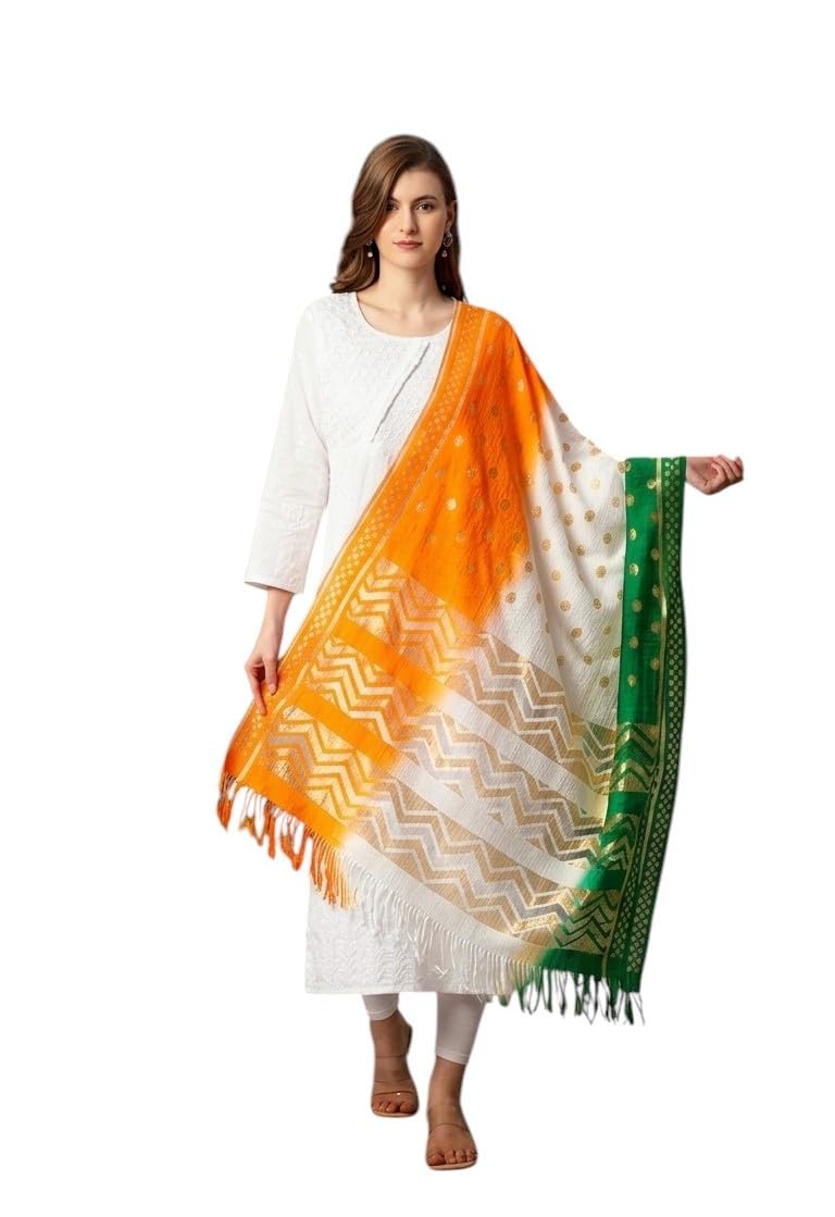 Saffron White Green Dupatta/ 15 Aug Dupatta / Premium Women's Dupatta-picture-10