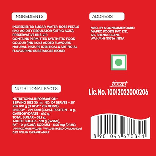 Image of Mapro Rose Sharbat Bottle, 750 ml